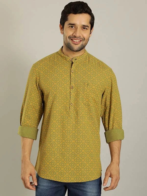 Indian Terrain Men's Slim Fit Full Sleeve Printed Green Shirt